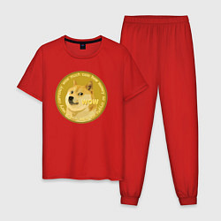 Пижама хлопковая мужская Иронизирующая монета с Доге, цвет: красный