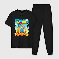 Пижама хлопковая мужская The Simpsons movie - семейка прячется от пожара на, цвет: черный