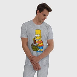Пижама хлопковая мужская Барт Симпсон разбирает свой рюкзак, цвет: меланж — фото 2