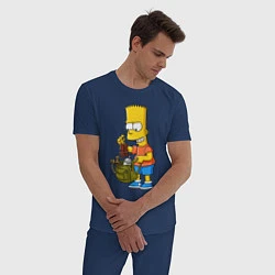 Пижама хлопковая мужская Барт Симпсон разбирает свой рюкзак, цвет: тёмно-синий — фото 2