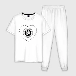 Пижама хлопковая мужская Лого Chelsea в сердечке, цвет: белый