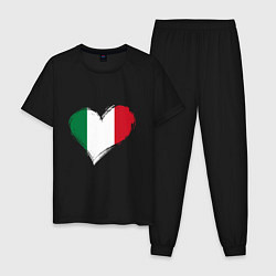 Пижама хлопковая мужская Сердце - Италия, цвет: черный