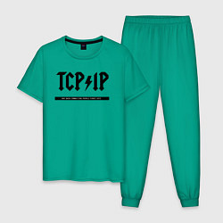 Пижама хлопковая мужская TCPIP Connecting people since 1972, цвет: зеленый