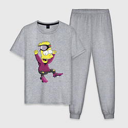 Пижама хлопковая мужская Барт Симпсон в прыжке, цвет: меланж