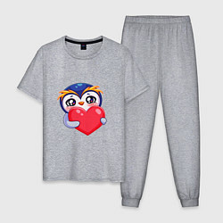 Пижама хлопковая мужская Пингвиненок с сердцем, цвет: меланж