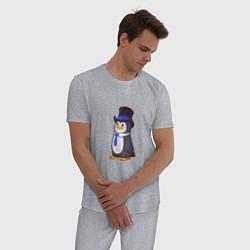 Пижама хлопковая мужская Пингвин в цилиндре, цвет: меланж — фото 2