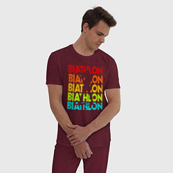 Пижама хлопковая мужская Биатлон с силуэтом спортсмена, цвет: меланж-бордовый — фото 2