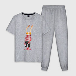 Пижама хлопковая мужская Заяц в свитере, цвет: меланж