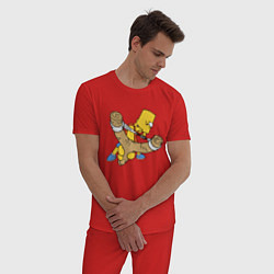 Пижама хлопковая мужская Хулиган Барт Симпсон целится из рогатки, цвет: красный — фото 2
