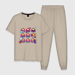 Пижама хлопковая мужская Значки на Джин Пины Бравл Старс Gene, цвет: миндальный