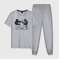 Пижама хлопковая мужская Медведи боксеры, цвет: меланж