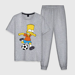 Пижама хлопковая мужская Барт Симпсон бьёт по футбольному мячу, цвет: меланж