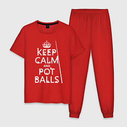 Пижама хлопковая мужская Сохраняй спокойствие и гоняй шары, цвет: красный