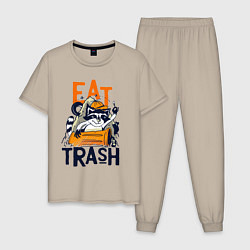 Пижама хлопковая мужская Ешь мусор - мусорная панда, цвет: миндальный