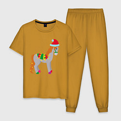 Пижама хлопковая мужская Праздничная лошадкa, цвет: горчичный