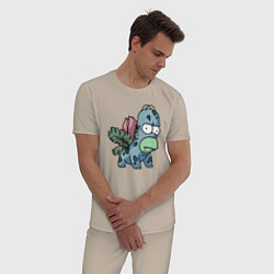Пижама хлопковая мужская Гомер Бульбазавр, цвет: миндальный — фото 2