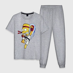 Пижама хлопковая мужская Боец Барт Симпсон - чёрный пояс, цвет: меланж