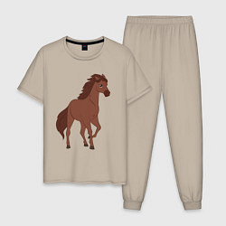 Пижама хлопковая мужская Лошадка мустанг, цвет: миндальный
