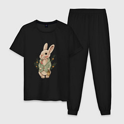 Пижама хлопковая мужская Кролик с фонариком новогодний, цвет: черный