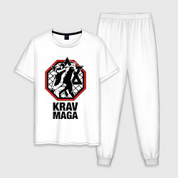 Пижама хлопковая мужская Krav-maga ring, цвет: белый