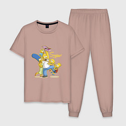 Пижама хлопковая мужская Симпсоны и пончики, цвет: пыльно-розовый