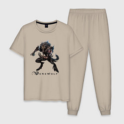 Пижама хлопковая мужская Werewolf - оборотень, цвет: миндальный