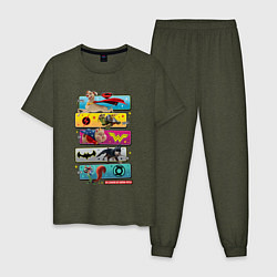 Пижама хлопковая мужская DC Лига Суперпитомцы Вся команда, цвет: меланж-хаки