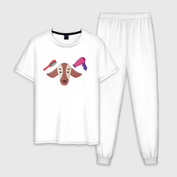 Пижама хлопковая мужская Груминг собачки, цвет: белый