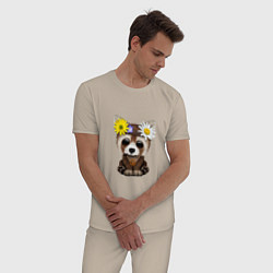 Пижама хлопковая мужская Мир - Красная Панда, цвет: миндальный — фото 2