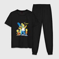Пижама хлопковая мужская Симпсоны - веселая семейка, цвет: черный
