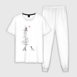 Пижама хлопковая мужская Вертикальная лисичка, цвет: белый
