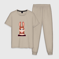 Пижама хлопковая мужская Girl - Bunny, цвет: миндальный