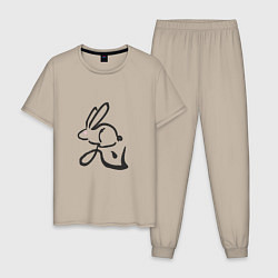 Пижама хлопковая мужская Кролик - Иероглиф, цвет: миндальный