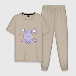Пижама хлопковая мужская Кролик - Мечтатель, цвет: миндальный