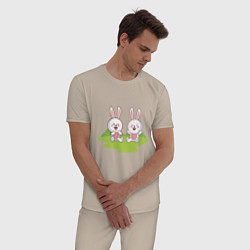 Пижама хлопковая мужская Зайчишки, цвет: миндальный — фото 2
