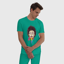 Пижама хлопковая мужская Зомби с радугой, цвет: зеленый — фото 2