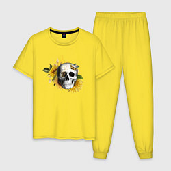 Пижама хлопковая мужская Череп в подсолнухах, цвет: желтый