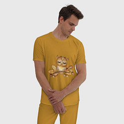 Пижама хлопковая мужская Спящая осенняя совушка, цвет: горчичный — фото 2