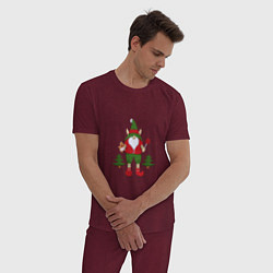 Пижама хлопковая мужская Новогодний гном Рождество, цвет: меланж-бордовый — фото 2