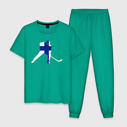 Пижама хлопковая мужская Хоккеист с флагом Финляндии, цвет: зеленый