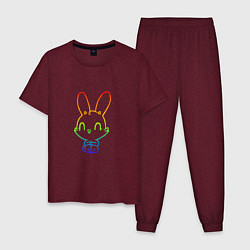 Пижама хлопковая мужская Радужный кролик, цвет: меланж-бордовый