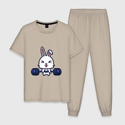 Пижама хлопковая мужская Кролик атлет, цвет: миндальный