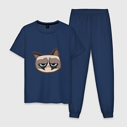 Пижама хлопковая мужская Мем недовольный кот, цвет: тёмно-синий