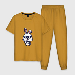 Пижама хлопковая мужская Кролик в очках, цвет: горчичный