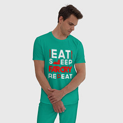 Пижама хлопковая мужская Надпись eat sleep Far Cry repeat, цвет: зеленый — фото 2