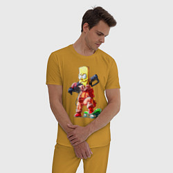 Пижама хлопковая мужская Крутой Барт Симпсон с оружием на плече и скейтборд, цвет: горчичный — фото 2