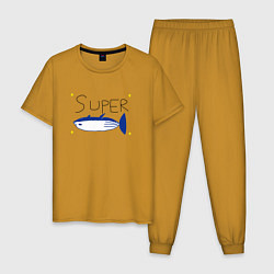 Пижама хлопковая мужская БТС - Супер лосось, цвет: горчичный