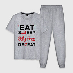 Пижама хлопковая мужская Надпись: eat sleep Sally Face repeat, цвет: меланж
