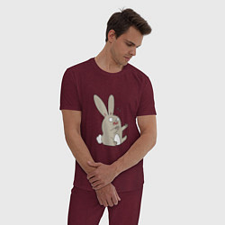 Пижама хлопковая мужская Испуганный кролик, цвет: меланж-бордовый — фото 2
