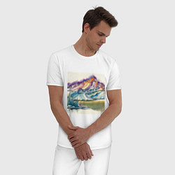 Пижама хлопковая мужская Акварельные горы, цвет: белый — фото 2